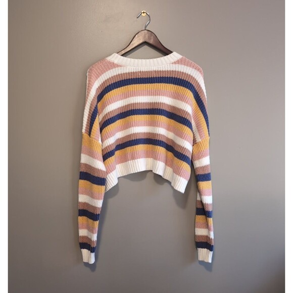 Hollister Size Small Cropped Sweater Womens Knit Pullover Stripes Crew Neck LS S - Picture 5 of 5